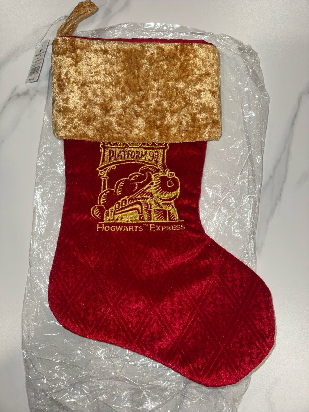 Hogwarts Express Velvet Holiday Stocking with Gold Cuff